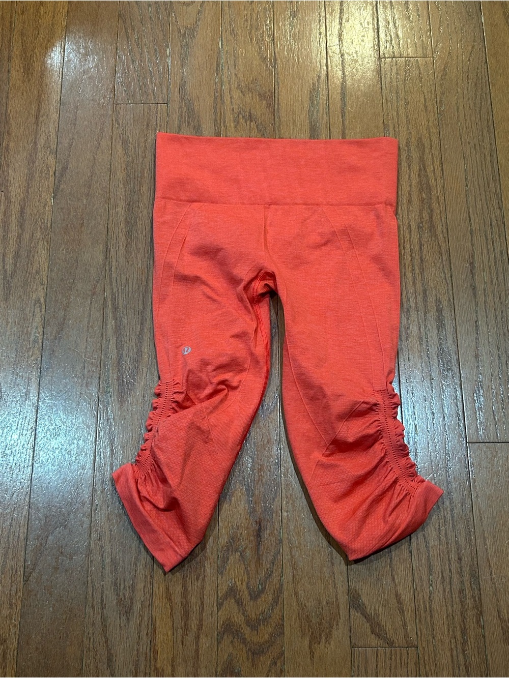 lululemon In the Flow Crop Leggings Coral Orange Ruched Yoga Pants